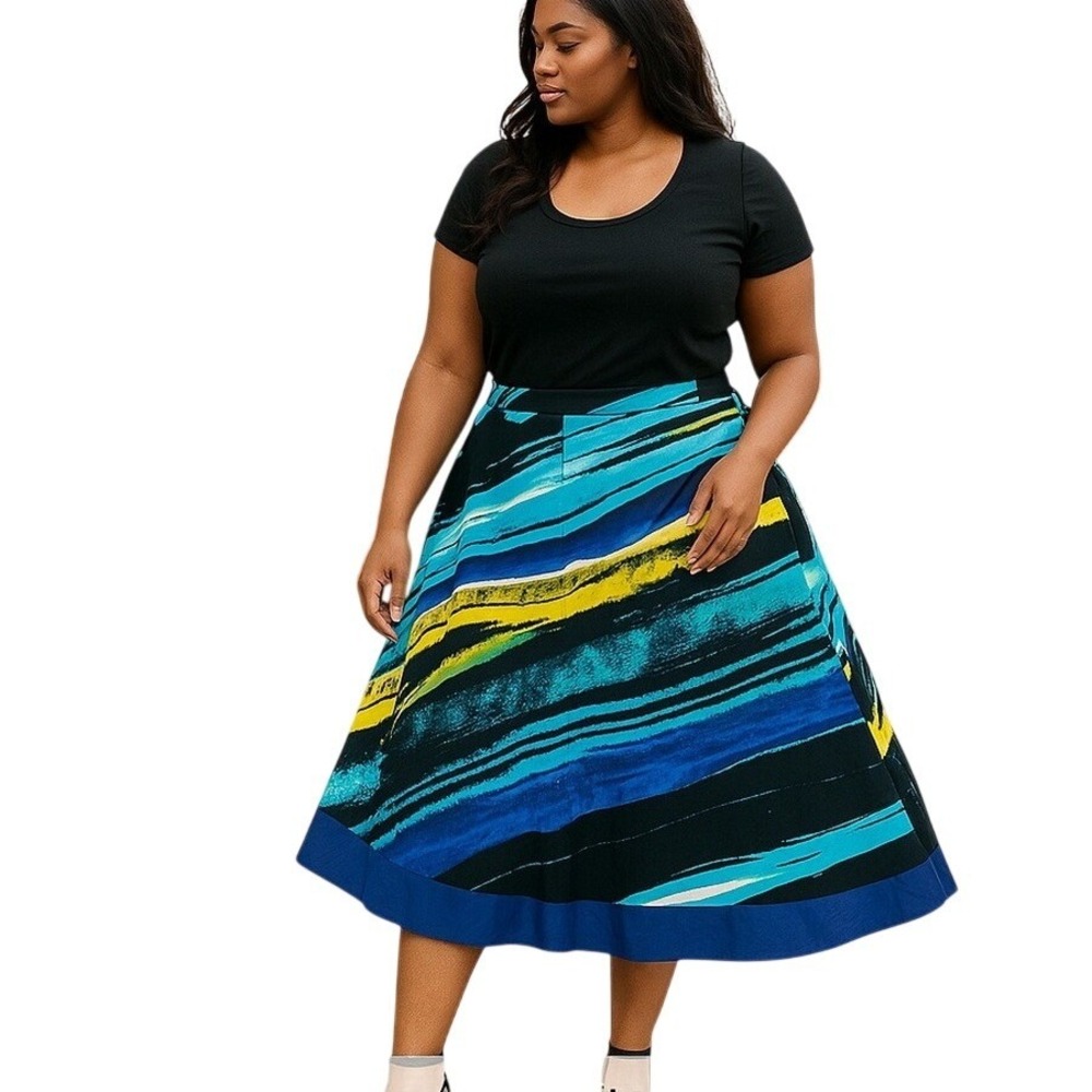 Ashley Stewart Skirt‎ Size 14W Abstract A Line Midi Artistic Vibrant Bold Modern